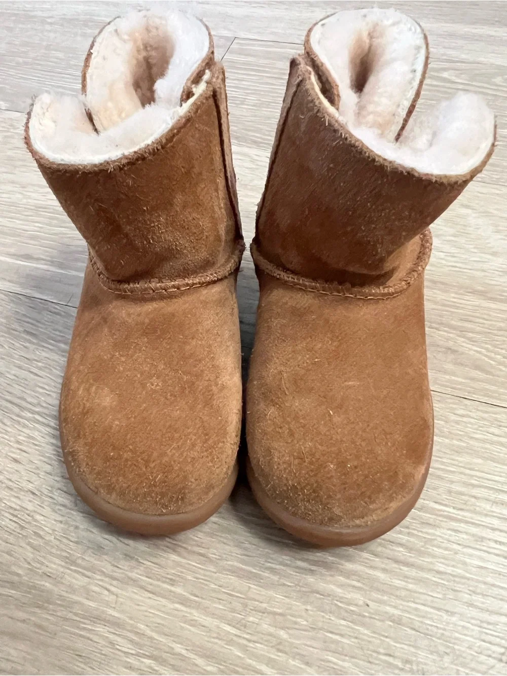 UGG Kids Chestnut Brown Suede Shearling Booties